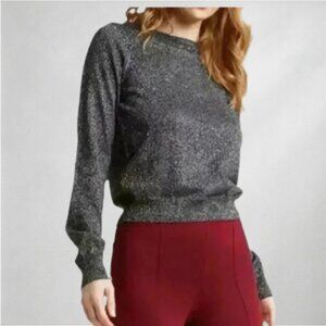 ModCloth Women’s Metallic Shimmer Pullover Sweater Black Gray Open Back Medium
